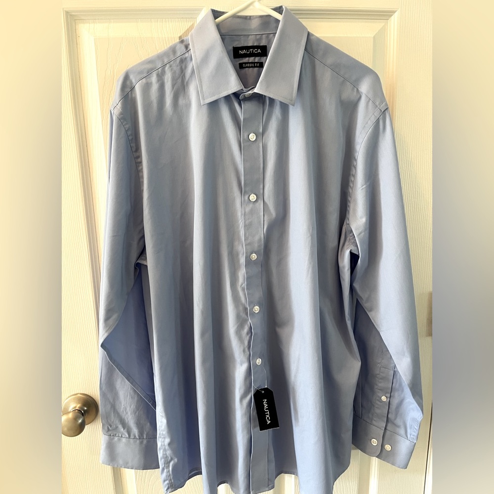 NWT NAUTICA Extra Large Solid Light Blue Long Sleeve Shirt